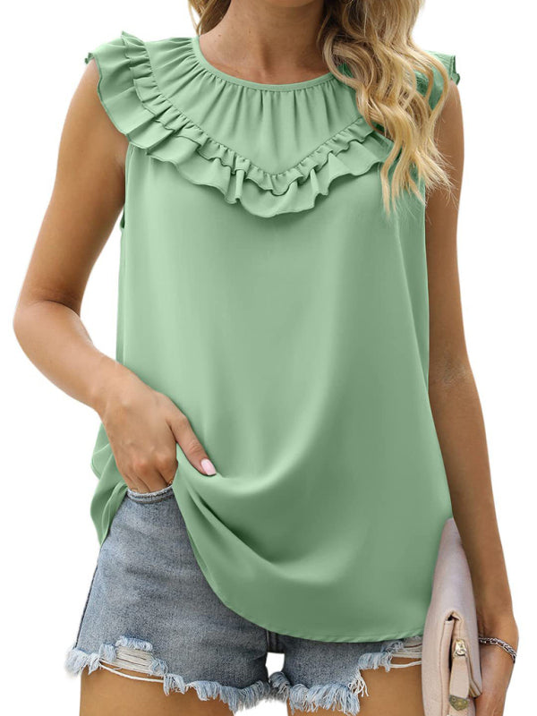 Daviana Women's Pleated Sleeveless Tank Top Chiffon Shirt