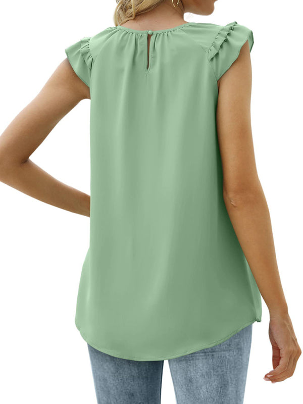 Daviana Women's Pleated Sleeveless Tank Top Chiffon Shirt