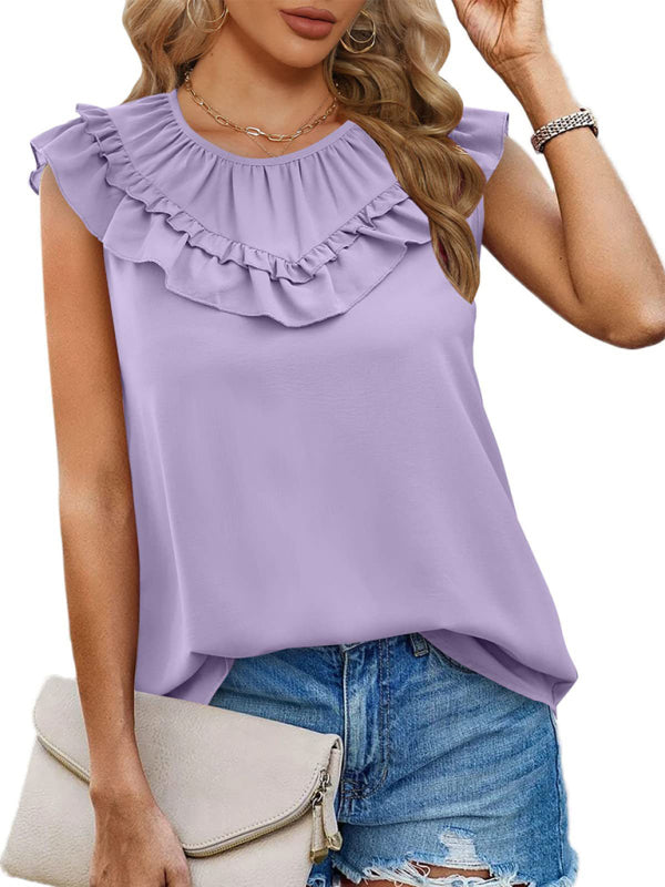 Daviana Women's Pleated Sleeveless Tank Top Chiffon Shirt
