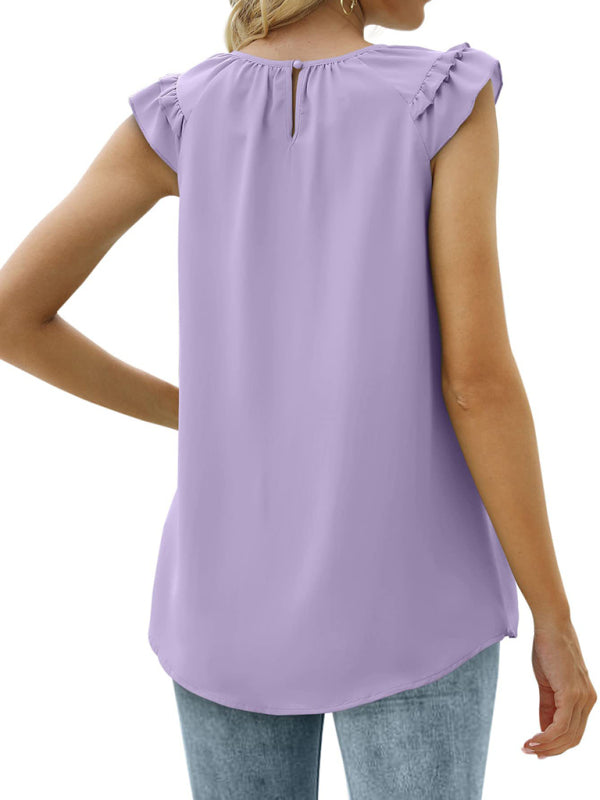 Daviana Women's Pleated Sleeveless Tank Top Chiffon Shirt