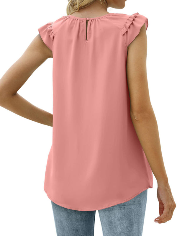 Daviana Women's Pleated Sleeveless Tank Top Chiffon Shirt