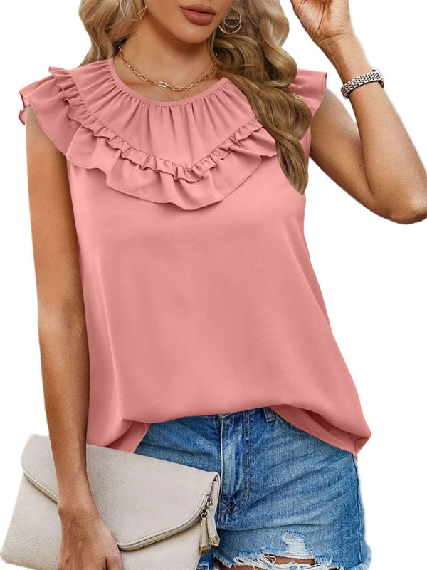 Daviana Women's Pleated Sleeveless Tank Top Chiffon Shirt