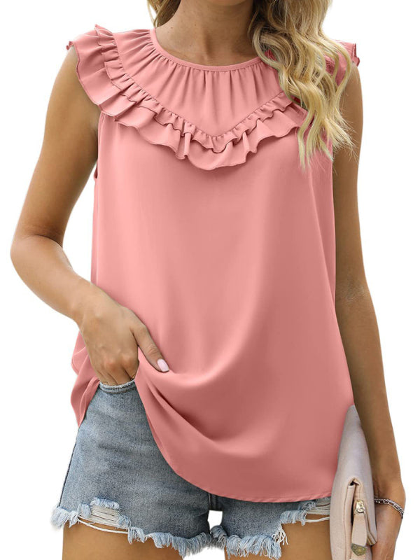 Daviana Women's Pleated Sleeveless Tank Top Chiffon Shirt
