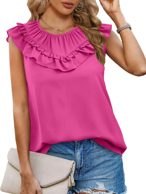 Daviana Women's Pleated Sleeveless Tank Top Chiffon Shirt