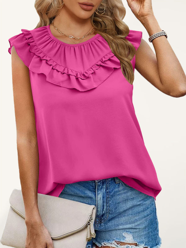 Daviana Women's Pleated Sleeveless Tank Top Chiffon Shirt