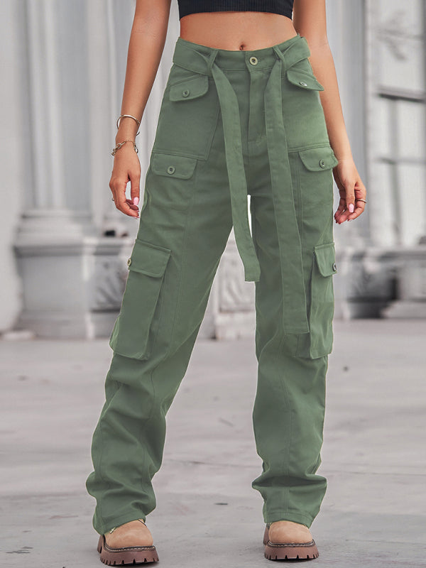 Thea New Washed Denim Multi-Pocket Heavy Industry Sasual Overalls Pants Trousers