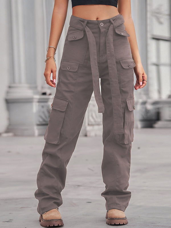 Thea New Washed Denim Multi-Pocket Heavy Industry Sasual Overalls Pants Trousers