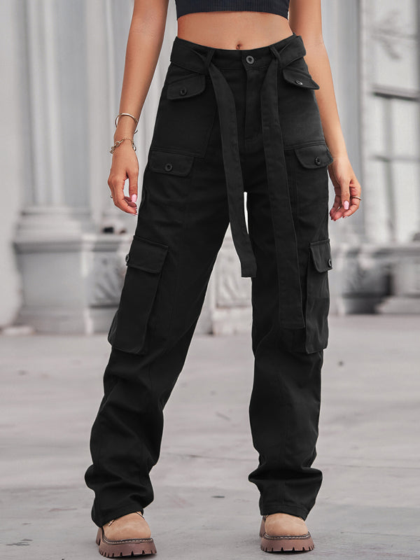 Thea New Washed Denim Multi-Pocket Heavy Industry Sasual Overalls Pants Trousers