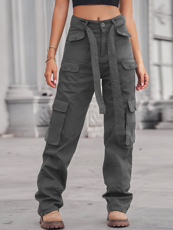 Thea New Washed Denim Multi-Pocket Heavy Industry Sasual Overalls Pants Trousers