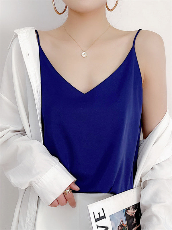 Hattie Satin V-Neck Camisole Bottoming Shirt Sexy Outerwear Summer Short Silk