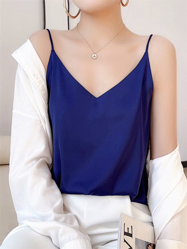 Hattie Satin V-Neck Camisole Bottoming Shirt Sexy Outerwear Summer Short Silk