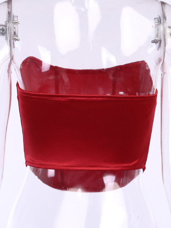 Genessa Tube Top Sexy Open Back Cropped Collar Slim Top