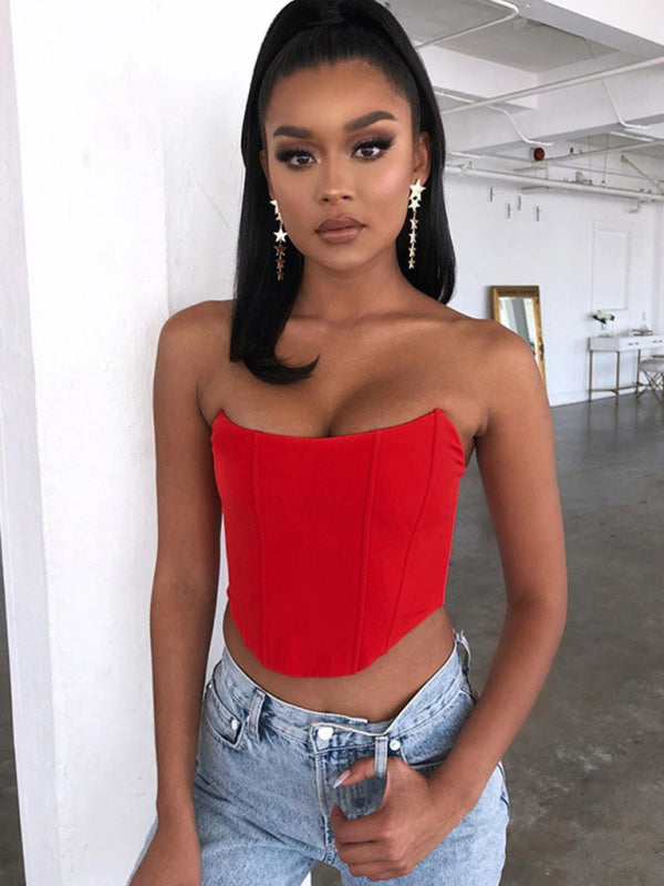 Genessa Tube Top Sexy Open Back Cropped Collar Slim Top