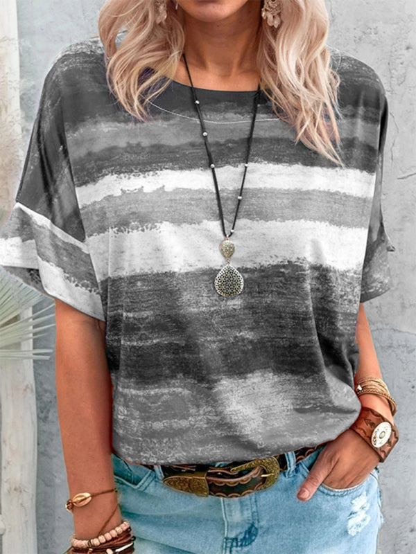 Kelly New Summer European And American Gradient Contrast Color Women's Short-Sleeved T-Shirt
