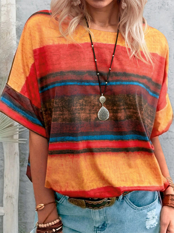 Kelly New Summer European And American Gradient Contrast Color Women's Short-Sleeved T-Shirt