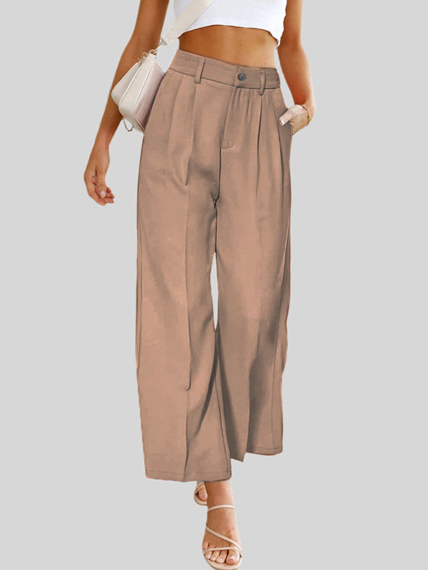 Briella Women's Casual Wide Leg Dress Pants High Waist Button Down Trousers With Pockets