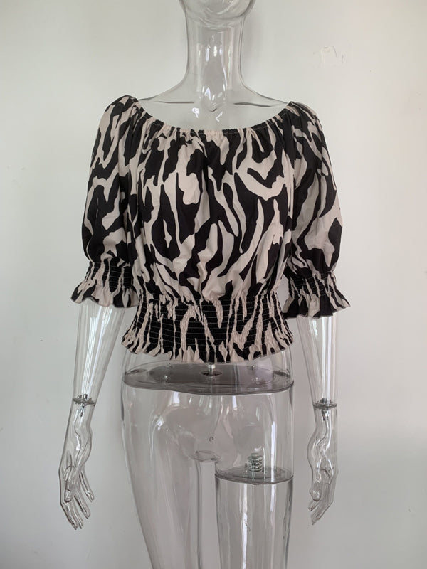 Annora Women's Printed Off Shoulder Loose Short Sleeve Top