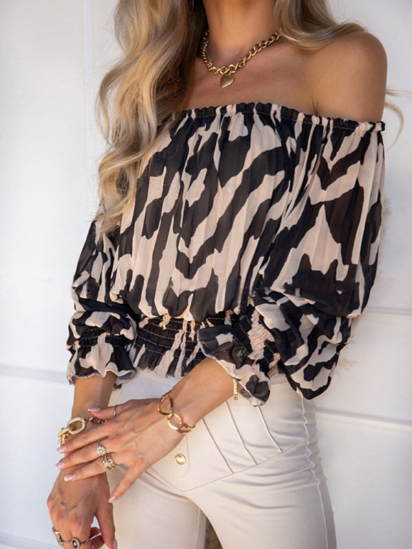 Annora Women's Printed Off Shoulder Loose Short Sleeve Top