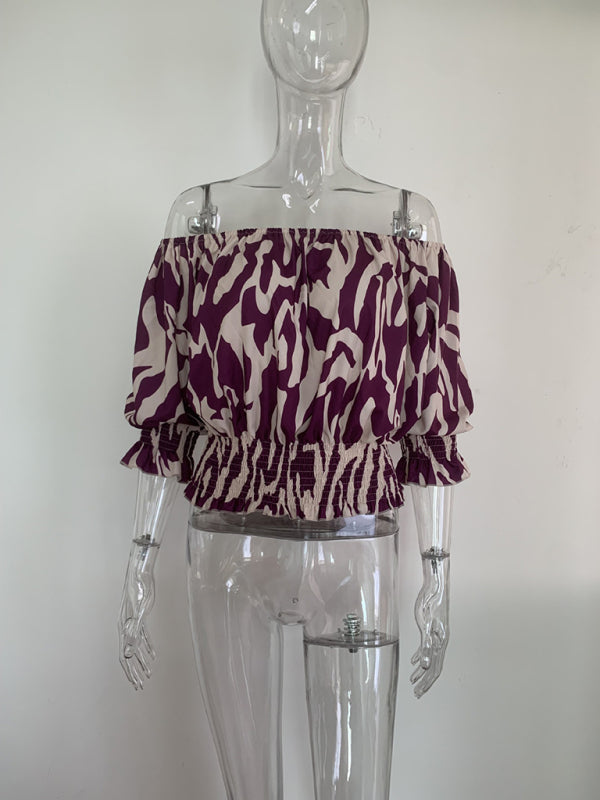 Annora Women's Printed Off Shoulder Loose Short Sleeve Top