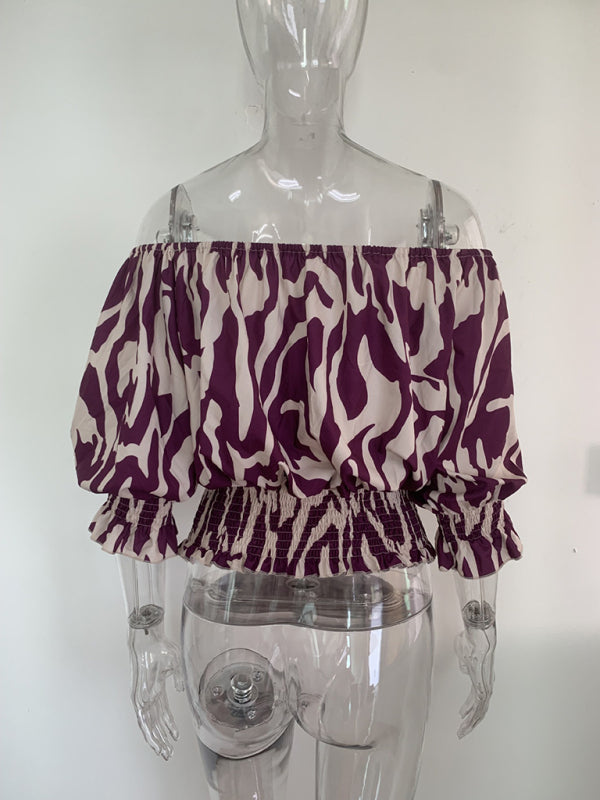Annora Women's Printed Off Shoulder Loose Short Sleeve Top