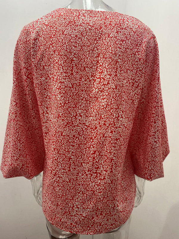 Antheia V-Neck Casual Shirt Printed Lantern Sleeve Top Women's Clothing