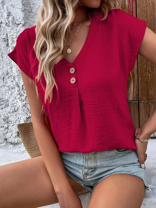 Arletta Women's Summer V Neck Button Tops Dolman Sleeves T-Shirts Loose Casual Shirts