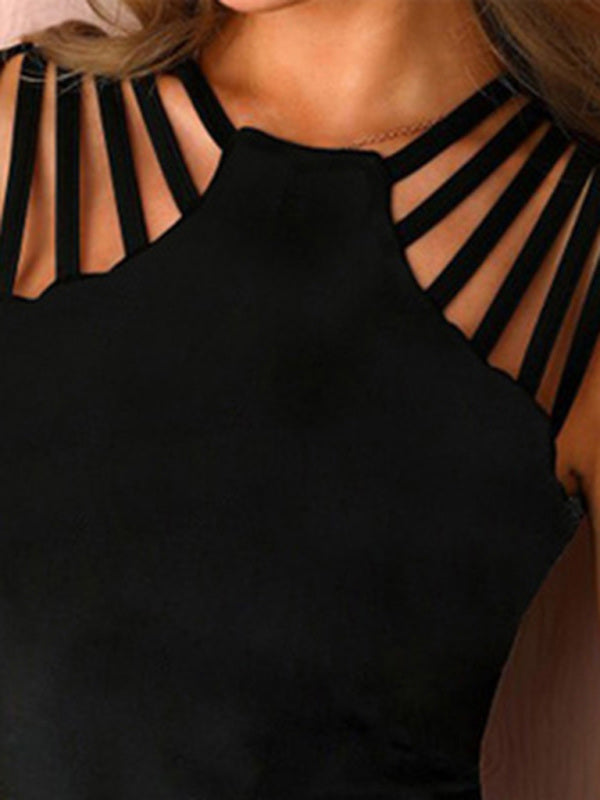 Rosamund Solid Color Shoulder Hollow Sexy Knitted Halter Neck Vest Women's Top