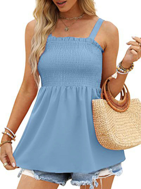 Emmerson Women's Solid Color Camisole Ruffle Pleated Tank Top