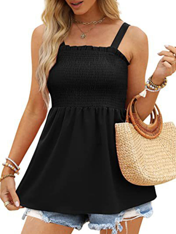 Emmerson Women's Solid Color Camisole Ruffle Pleated Tank Top