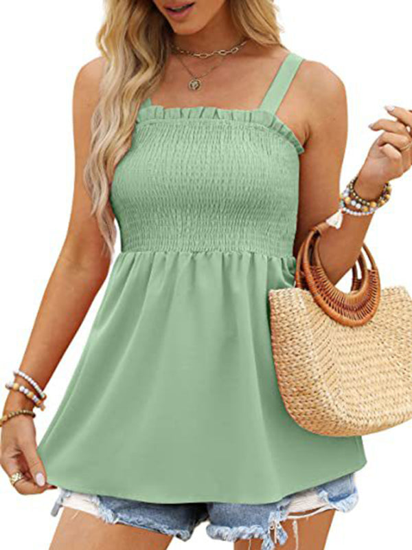 Emmerson Women's Solid Color Camisole Ruffle Pleated Tank Top