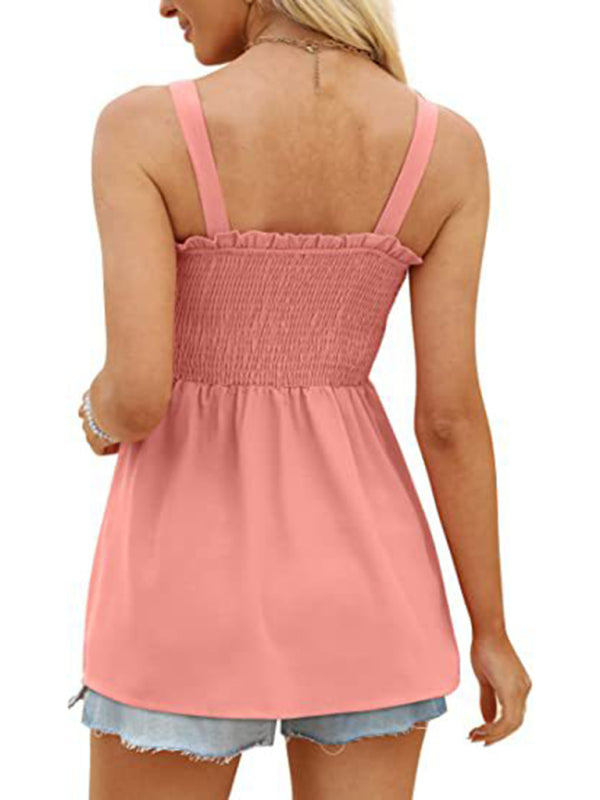Emmerson Women's Solid Color Camisole Ruffle Pleated Tank Top