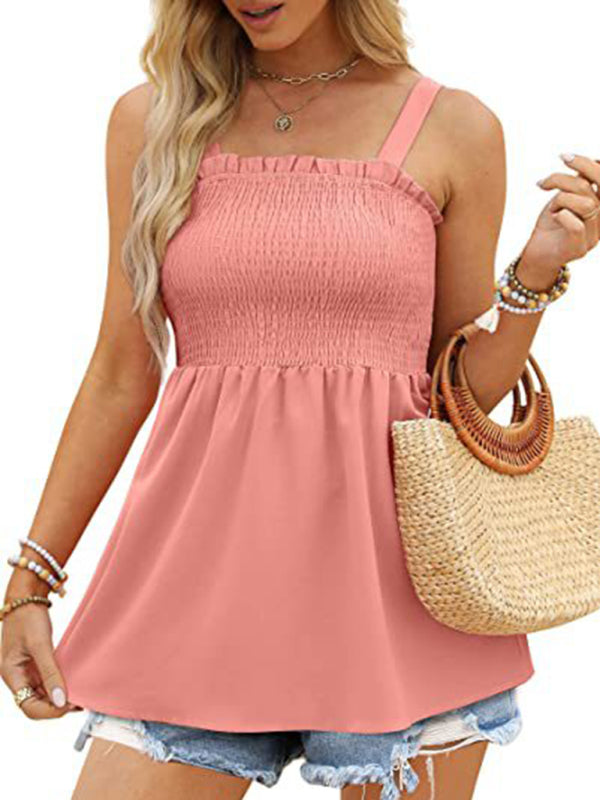 Emmerson Women's Solid Color Camisole Ruffle Pleated Tank Top