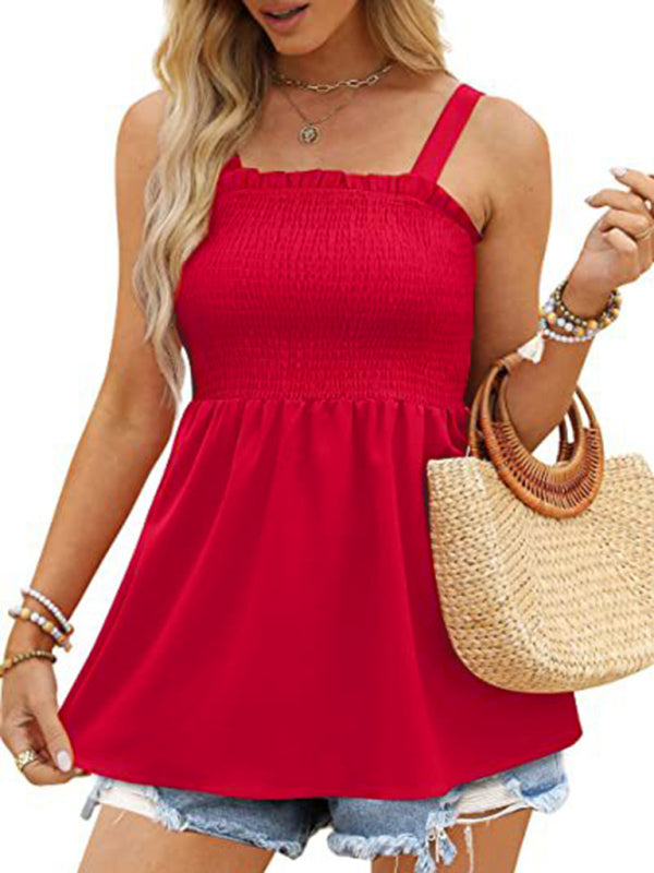 Emmerson Women's Solid Color Camisole Ruffle Pleated Tank Top