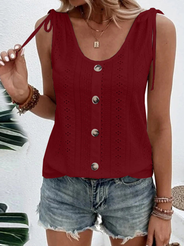 Emelina Women's Single Breasted Casual Solid Color U-Neck Tank Top
