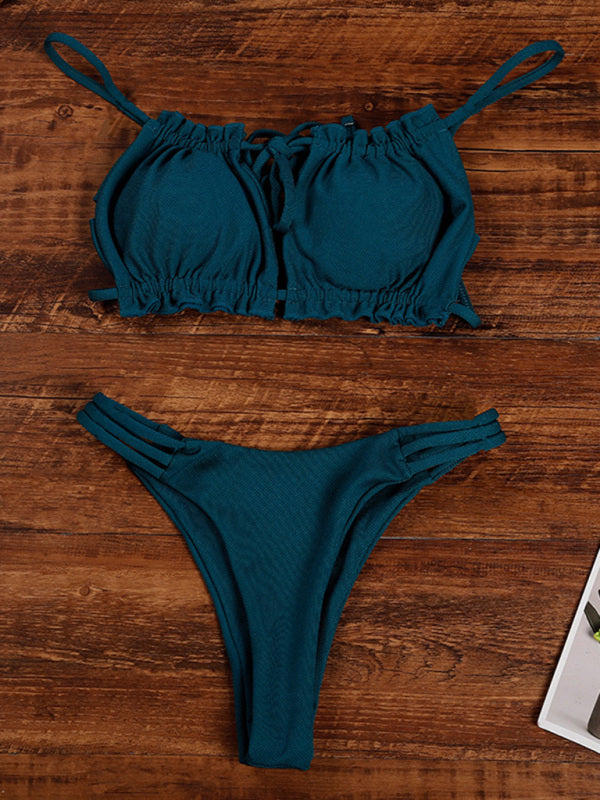 Rylan Bikini Solid Color Halter Sexy Hollow Beach Vacation Ladies Swimwear