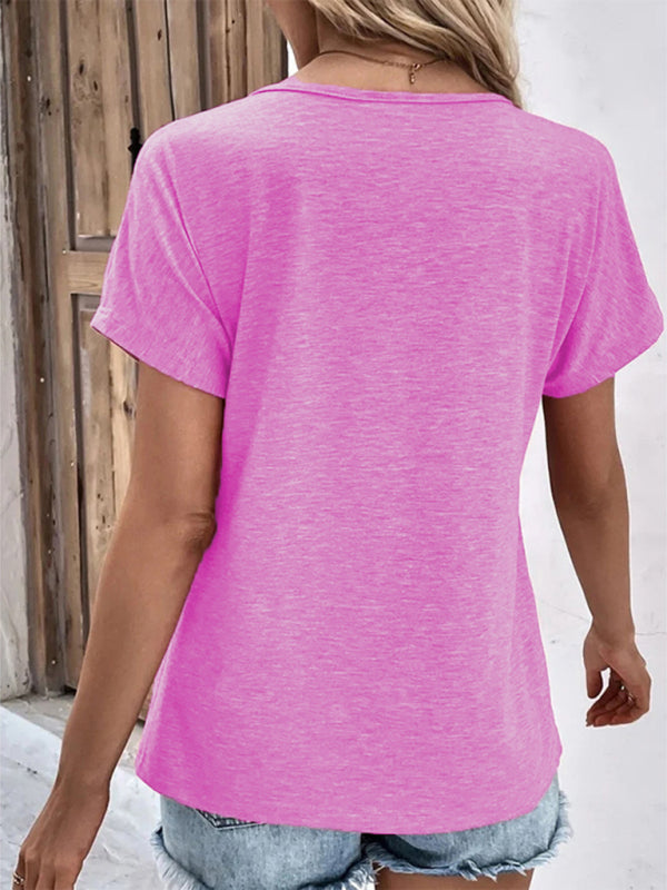 Kennedy New Casual Vacation Comfortable Loose Collar Short-Sleeved T-Shirt Sweater Button Top