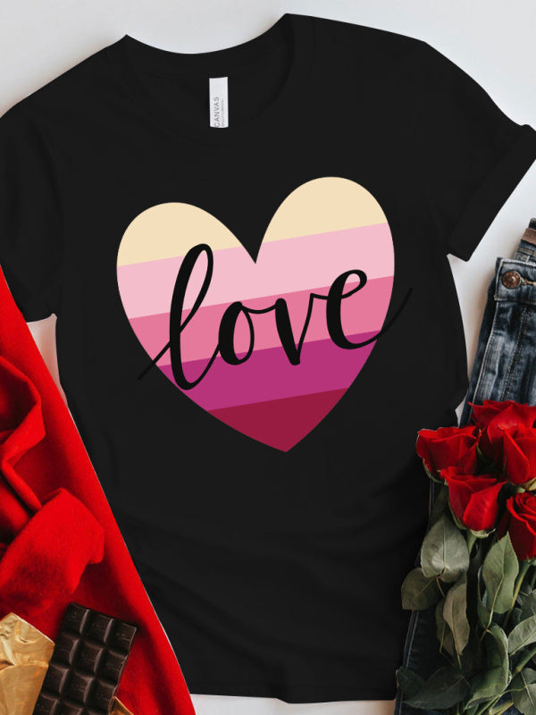Karina Mother's Day Valentine's Day Gradient Heart LOVE Print T-Shirt Top