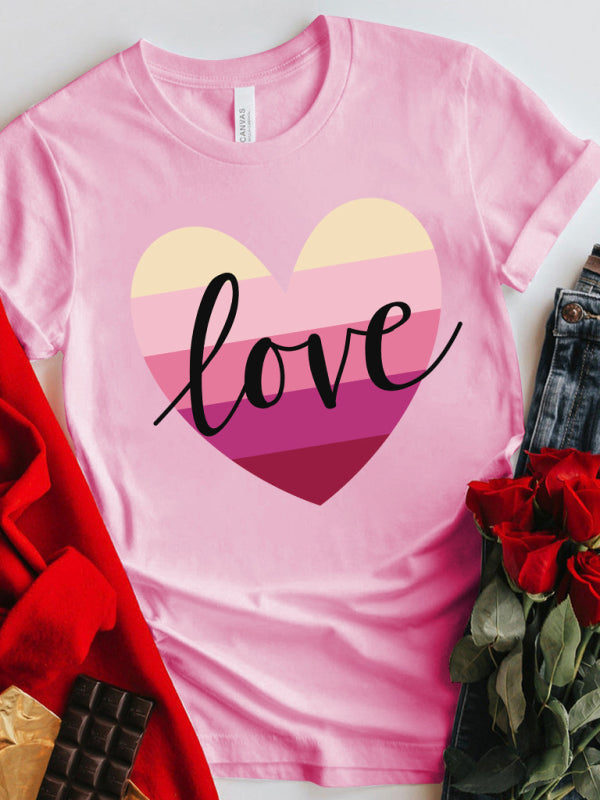 Karina Mother's Day Valentine's Day Gradient Heart LOVE Print T-Shirt Top