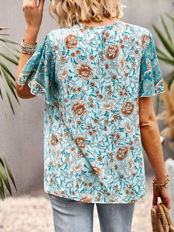 Astrid Women's V Neck Short Sleeve Printed Shirt