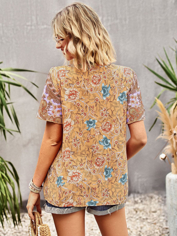 Astrid Women's V Neck Short Sleeve Printed Shirt
