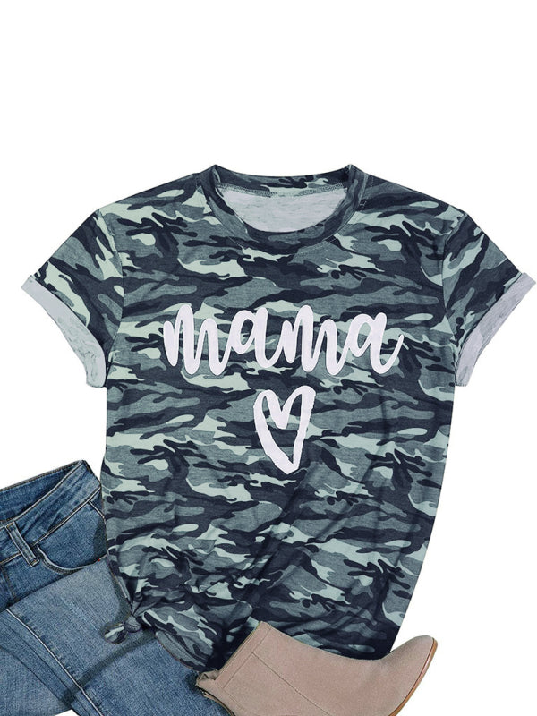 Claudia Women's Mama Print Camouflage Pullover T-Shirt
