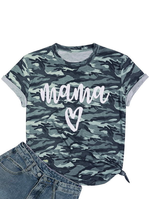 Claudia Women's Mama Print Camouflage Pullover T-Shirt