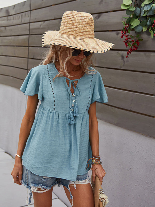 Avielle Women's Woven Casual Fashion Short Sleeve Shirt