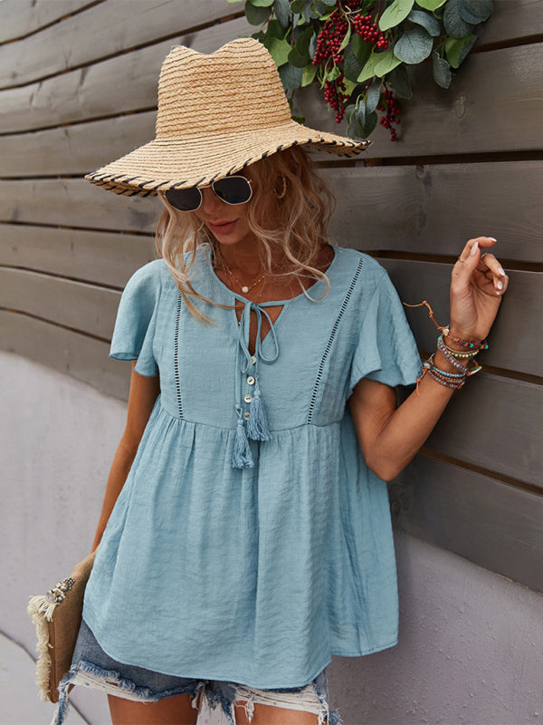 Avielle Women's Woven Casual Fashion Short Sleeve Shirt