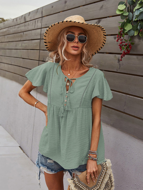 Avielle Women's Woven Casual Fashion Short Sleeve Shirt