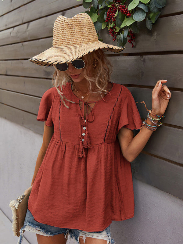Avielle Women's Woven Casual Fashion Short Sleeve Shirt