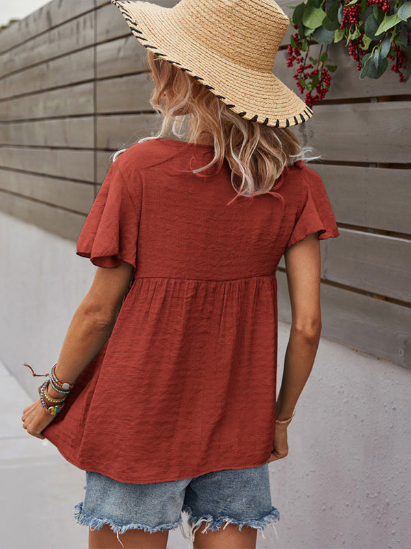 Avielle Women's Woven Casual Fashion Short Sleeve Shirt