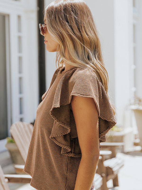 Josette Women's Casual Fashion All-Match Ruffled Sleeve Top