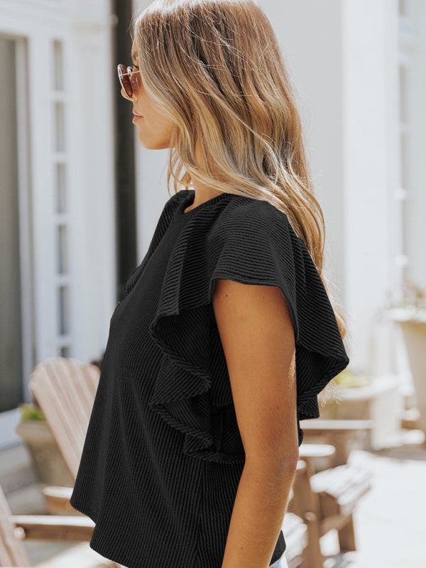 Josette Women's Casual Fashion All-Match Ruffled Sleeve Top