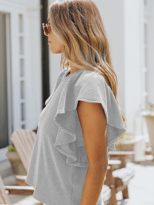 Josette Women's Casual Fashion All-Match Ruffled Sleeve Top